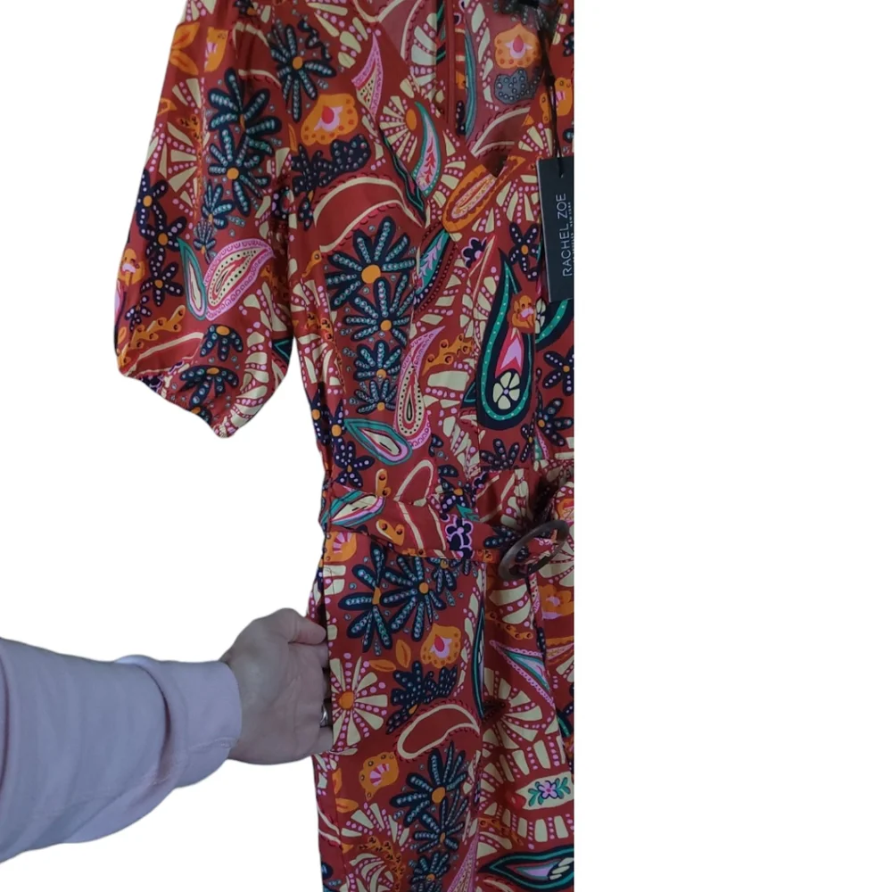 Rachel Zoe Cotton‎ Paisley Shorts Romper Puff Sleeve Tropical Cruise Resort NWOT